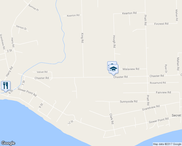 map of restaurants, bars, coffee shops, grocery stores, and more near 1260 Chaster Road in Gibsons