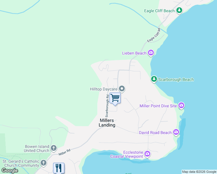 map of restaurants, bars, coffee shops, grocery stores, and more near 368 Eagle's Nest Road in Bowen Island