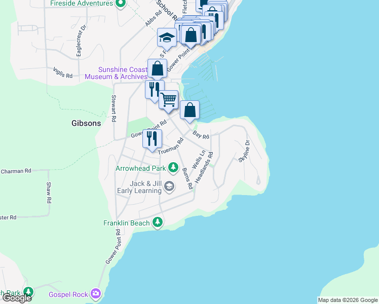 map of restaurants, bars, coffee shops, grocery stores, and more near 673 Dougall Road in Gibsons