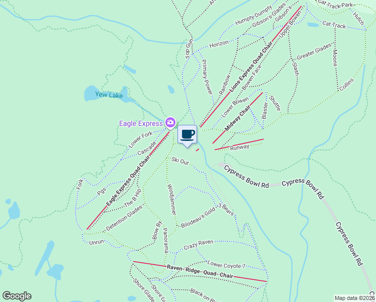 map of restaurants, bars, coffee shops, grocery stores, and more near 6000 Cypress Bowl Road in West Vancouver