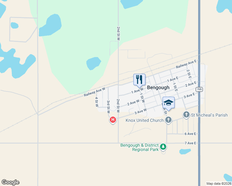 map of restaurants, bars, coffee shops, grocery stores, and more near 151 2nd Street West in Bengough