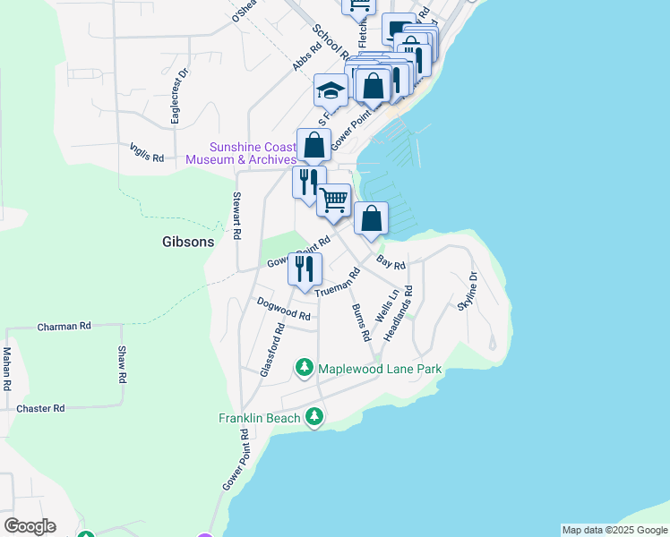 map of restaurants, bars, coffee shops, grocery stores, and more near 699 Dougall Road in Gibsons