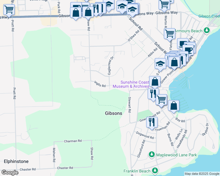 map of restaurants, bars, coffee shops, grocery stores, and more near 468 Eaglecrest Drive in Gibsons