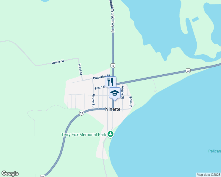 map of restaurants, bars, coffee shops, grocery stores, and more near 227 Queen Street in Ninette
