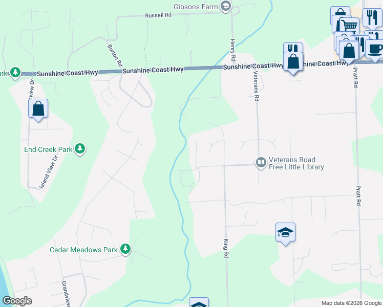 map of restaurants, bars, coffee shops, grocery stores, and more near 1320 Fitchett Road in Gibsons