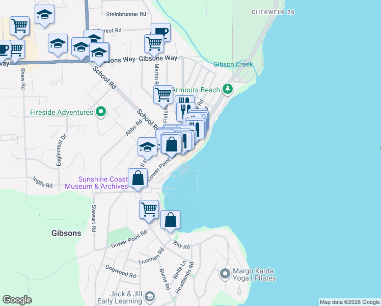 map of restaurants, bars, coffee shops, grocery stores, and more near 418 Marine Drive in Gibsons