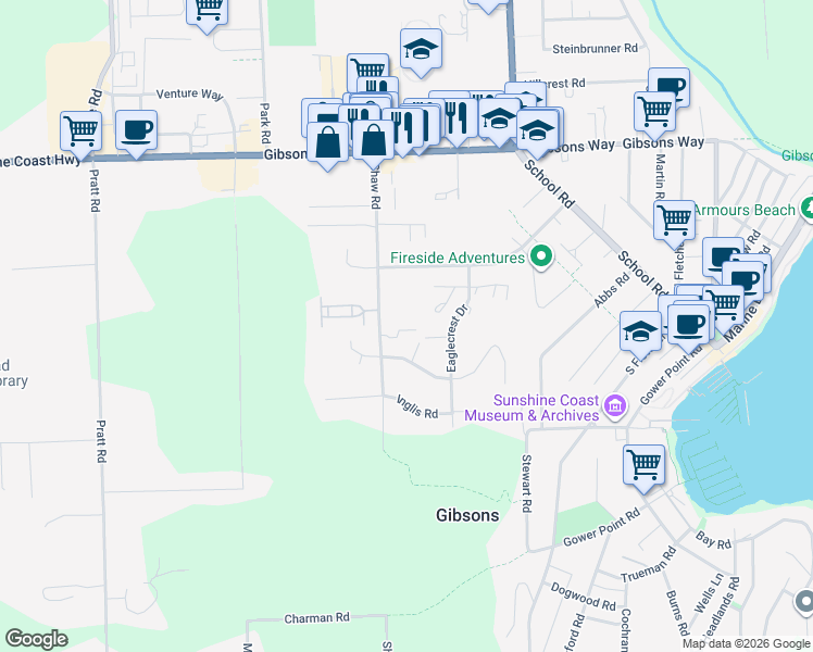 map of restaurants, bars, coffee shops, grocery stores, and more near 554 Eaglecrest Drive in Gibsons