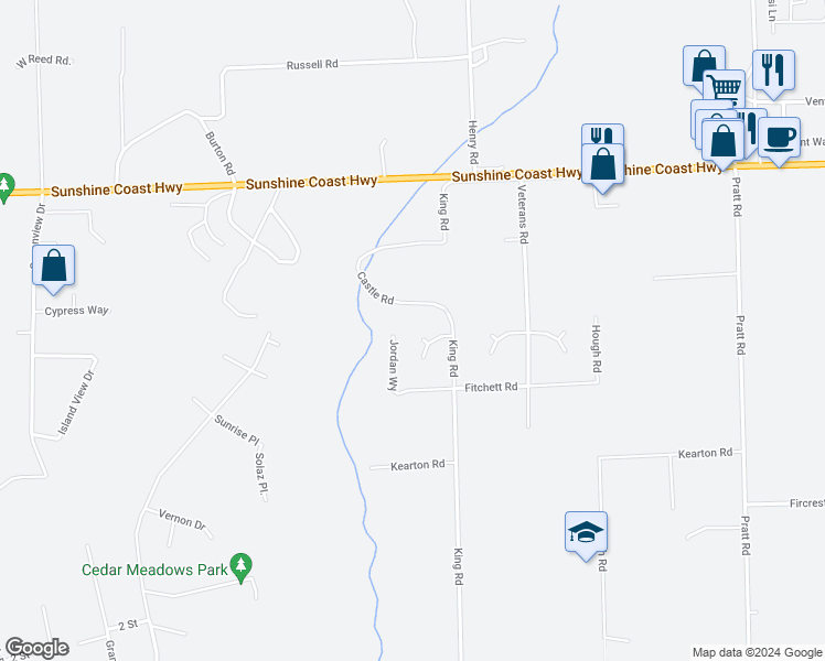 map of restaurants, bars, coffee shops, grocery stores, and more near 1314 Judith Place in Gibsons
