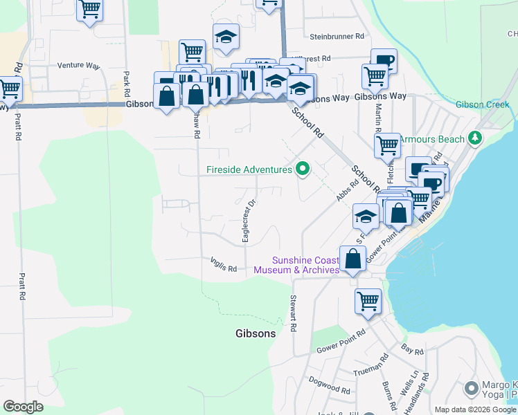 map of restaurants, bars, coffee shops, grocery stores, and more near 544 Eaglecrest Drive in Gibsons