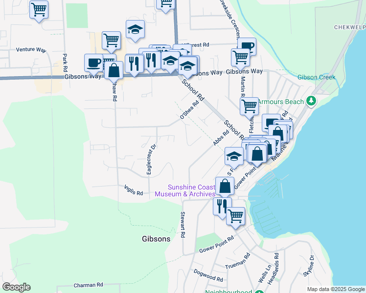 map of restaurants, bars, coffee shops, grocery stores, and more near 535 Spyglass Place in Gibsons