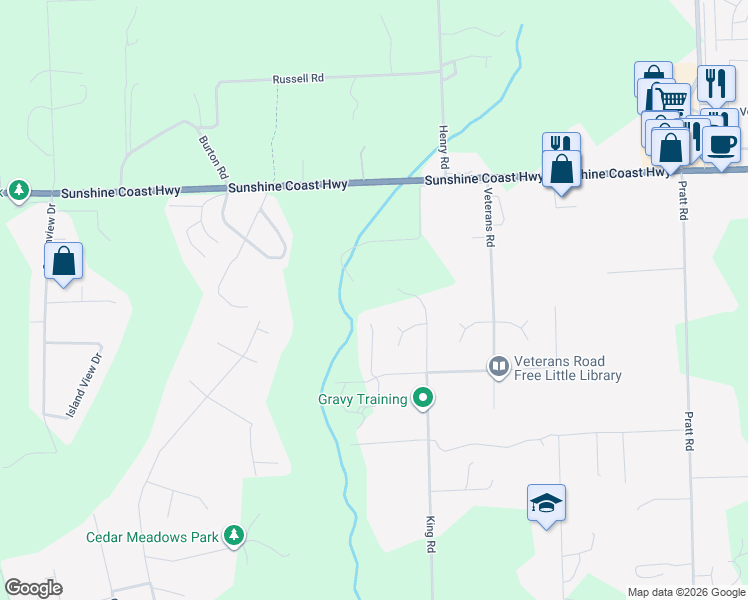 map of restaurants, bars, coffee shops, grocery stores, and more near 1314 Judith Place in Gibsons