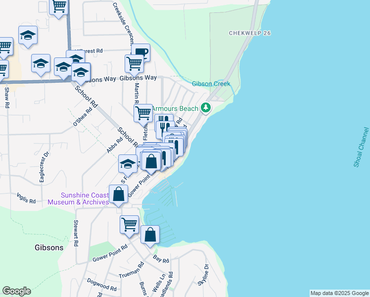 map of restaurants, bars, coffee shops, grocery stores, and more near 484 Marine Drive in Gibsons