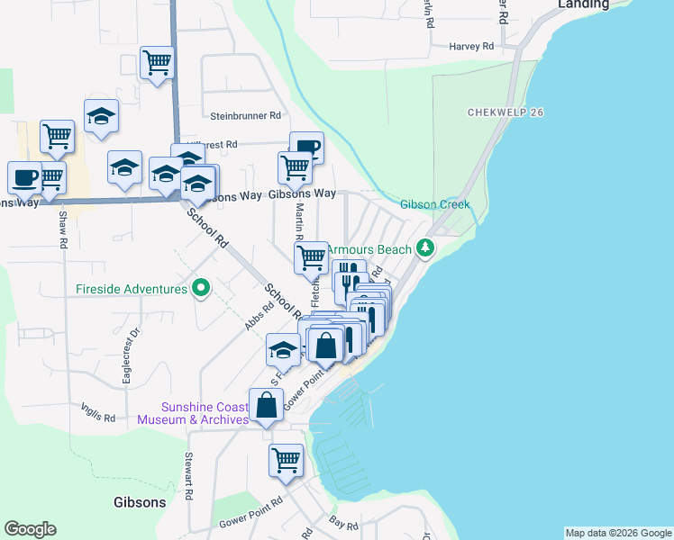 map of restaurants, bars, coffee shops, grocery stores, and more near 591 Gibsons Way in Gibsons