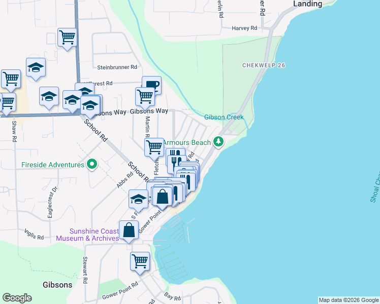 map of restaurants, bars, coffee shops, grocery stores, and more near 572 Seaview Road in Gibsons