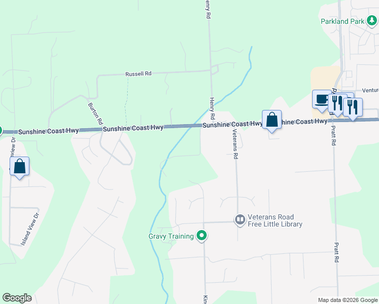 map of restaurants, bars, coffee shops, grocery stores, and more near 616 King Road in Gibsons