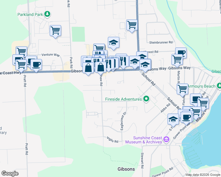 map of restaurants, bars, coffee shops, grocery stores, and more near 862 Poplar Lane in Gibsons