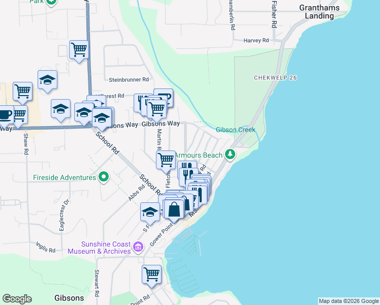 map of restaurants, bars, coffee shops, grocery stores, and more near 609 Glen Road in Gibsons