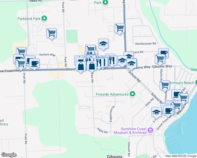 map of restaurants, bars, coffee shops, grocery stores, and more near 862 Poplar Lane in Gibsons