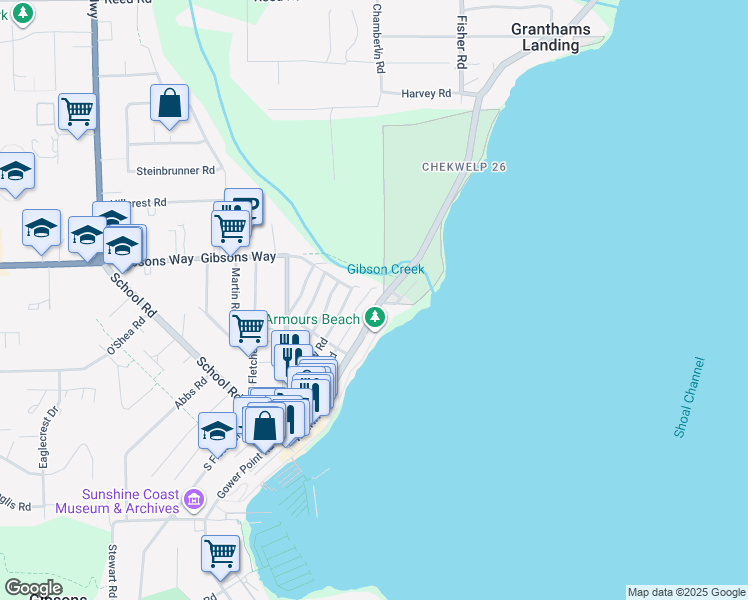 map of restaurants, bars, coffee shops, grocery stores, and more near 619 Marine Drive in Gibsons