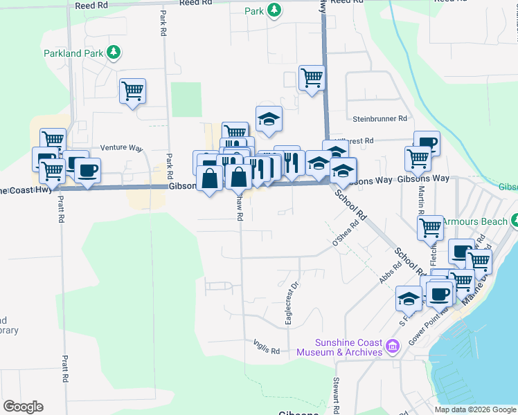 map of restaurants, bars, coffee shops, grocery stores, and more near 875 Gibsons Way in Gibsons