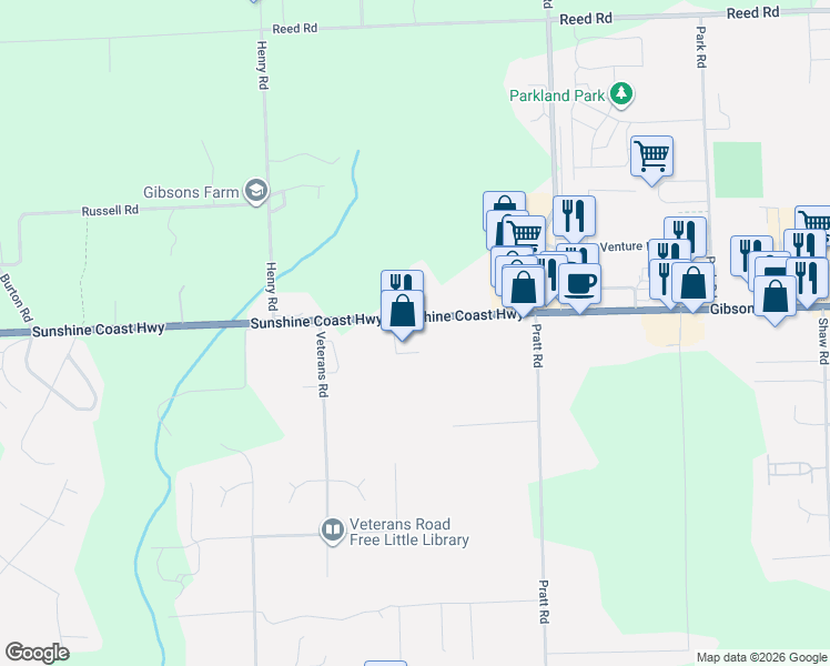 map of restaurants, bars, coffee shops, grocery stores, and more near 1161 Sunshine Coast Highway in Gibsons