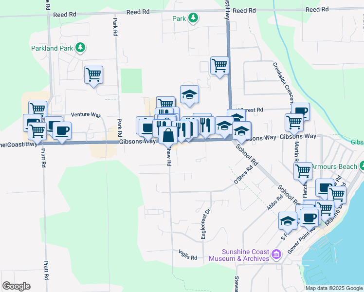 map of restaurants, bars, coffee shops, grocery stores, and more near 875 Gibsons Way in Gibsons