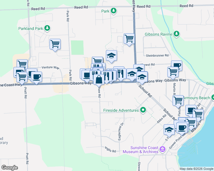 map of restaurants, bars, coffee shops, grocery stores, and more near 875 Gibsons Way in Gibsons