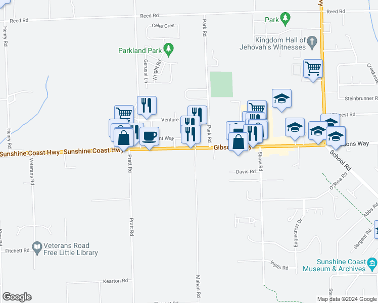 map of restaurants, bars, coffee shops, grocery stores, and more near 1001 Gibsons Way in Gibsons