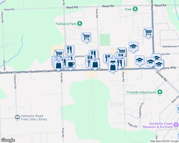 map of restaurants, bars, coffee shops, grocery stores, and more near 1001 Gibsons Way in Gibsons