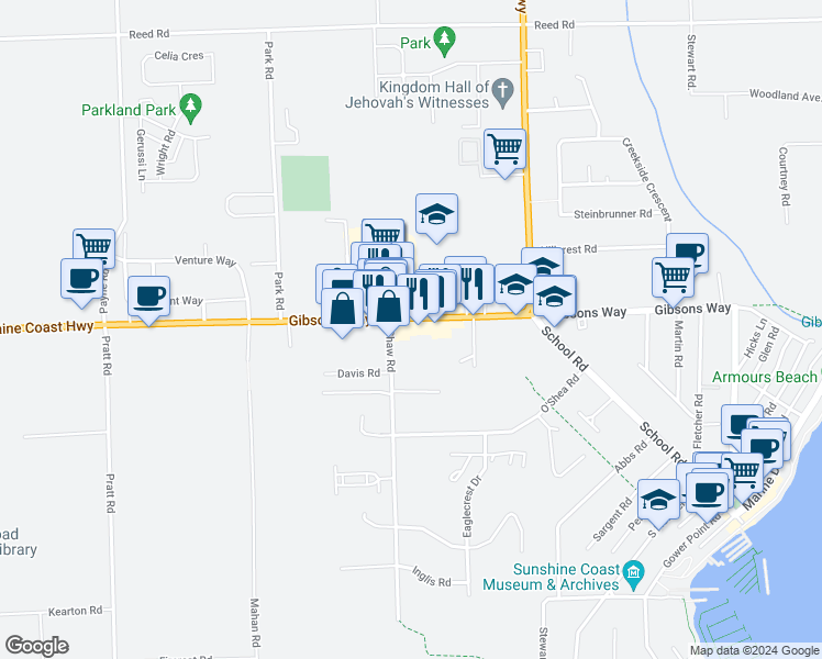 map of restaurants, bars, coffee shops, grocery stores, and more near 875 Gibsons Way in Gibsons