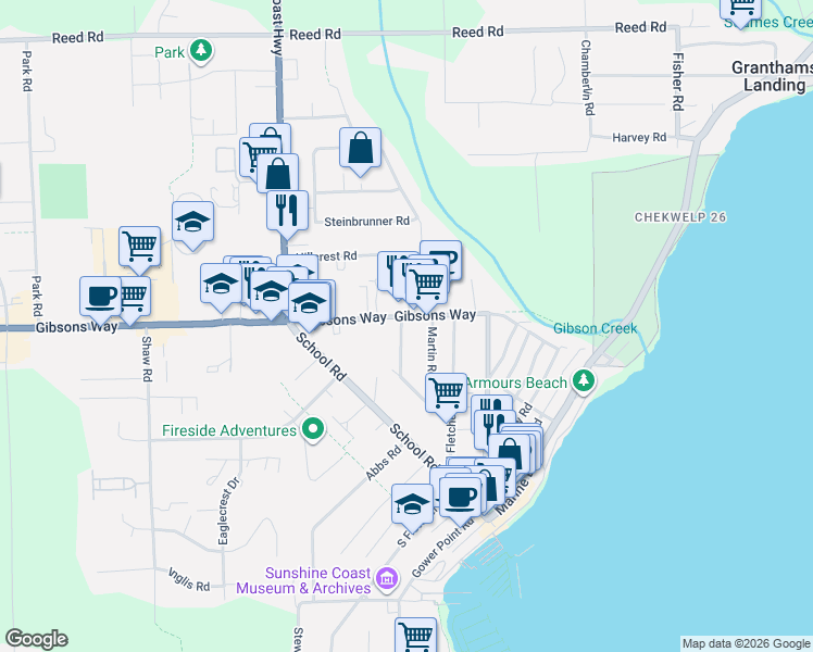 map of restaurants, bars, coffee shops, grocery stores, and more near 703 Gibsons Way in Gibsons