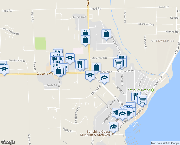 map of restaurants, bars, coffee shops, grocery stores, and more near 805 Gibsons Way in Gibsons