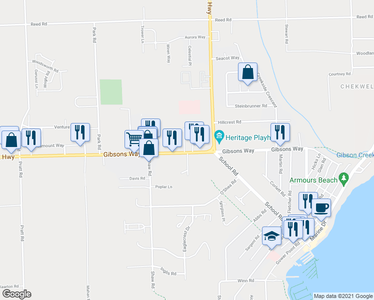 map of restaurants, bars, coffee shops, grocery stores, and more near 826 Gibsons Way in Gibsons