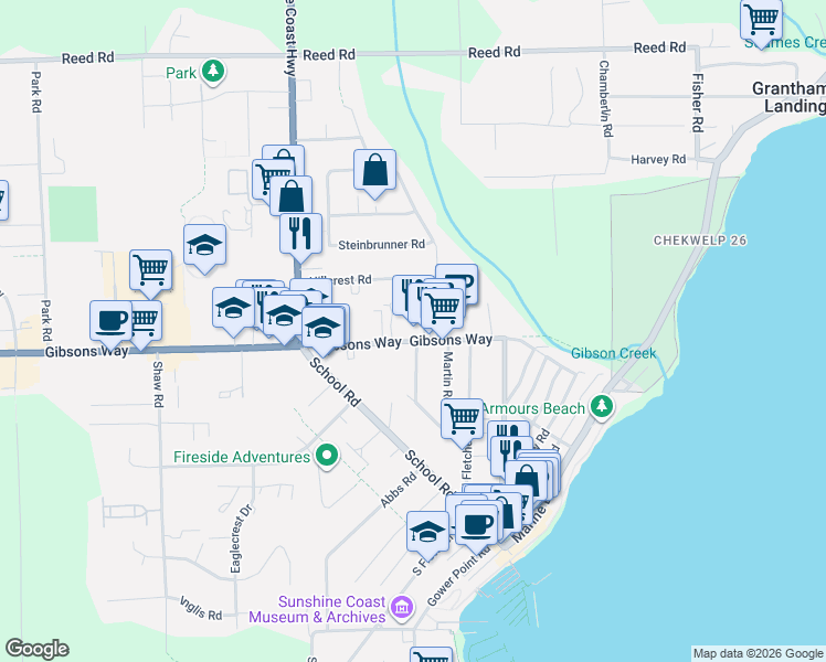 map of restaurants, bars, coffee shops, grocery stores, and more near 710 Gibsons Way in Gibsons