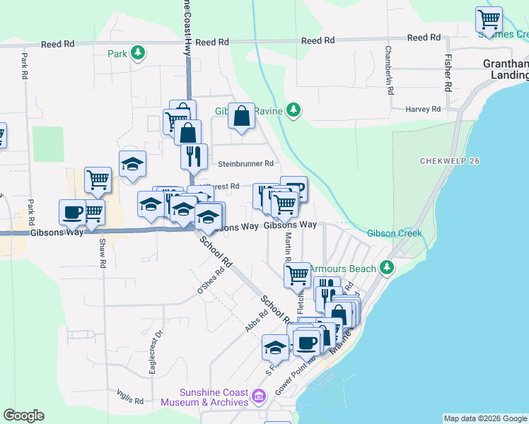 map of restaurants, bars, coffee shops, grocery stores, and more near 710 Gibsons Way in Gibsons