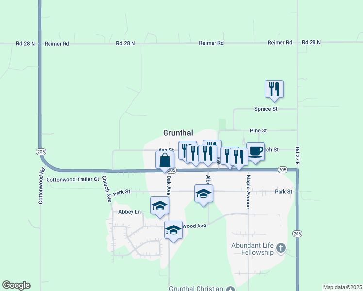 map of restaurants, bars, coffee shops, grocery stores, and more near 191 Ash Street in Grunthal