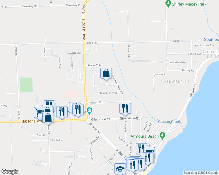 map of restaurants, bars, coffee shops, grocery stores, and more near 727 Tricklebrook Way in Gibsons