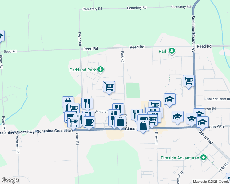 map of restaurants, bars, coffee shops, grocery stores, and more near 735 Park Road in Gibsons