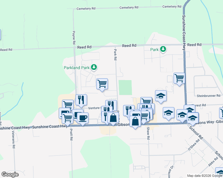 map of restaurants, bars, coffee shops, grocery stores, and more near 735 Park Road in Gibsons