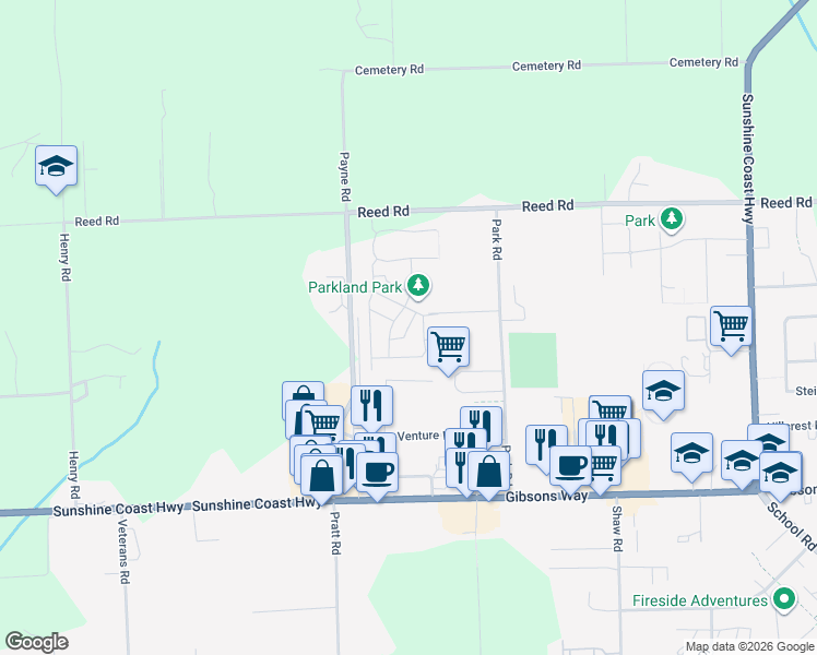 map of restaurants, bars, coffee shops, grocery stores, and more near Cooper Lane in Gibsons