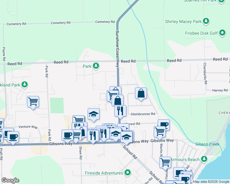 map of restaurants, bars, coffee shops, grocery stores, and more near 776 Celestial Place in Gibsons