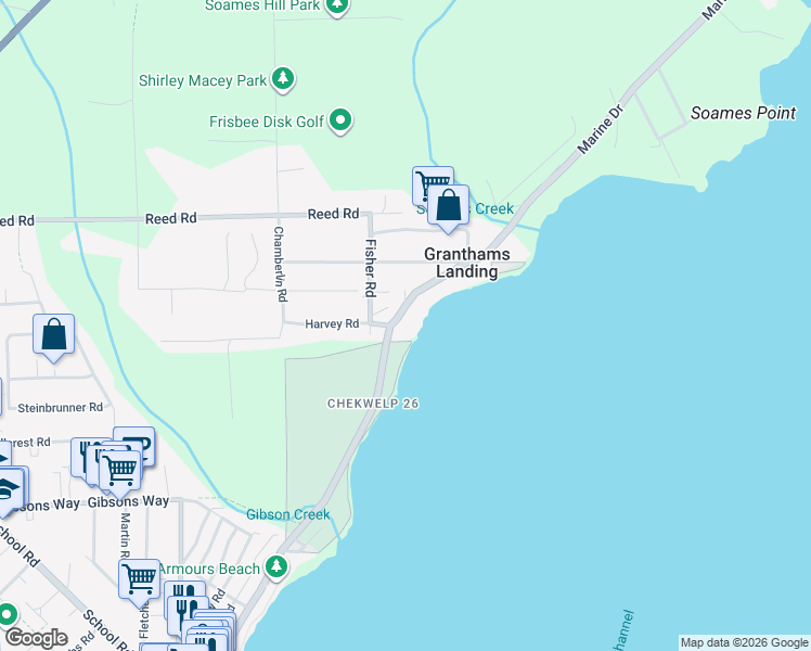 map of restaurants, bars, coffee shops, grocery stores, and more near 780 Marine Drive in Gibsons