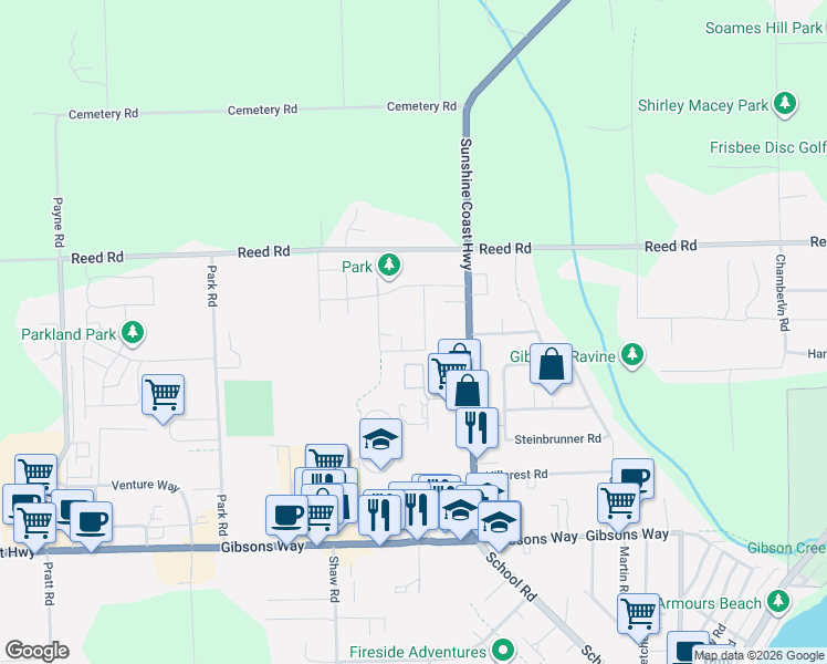 map of restaurants, bars, coffee shops, grocery stores, and more near 797 Celestial Place in Gibsons