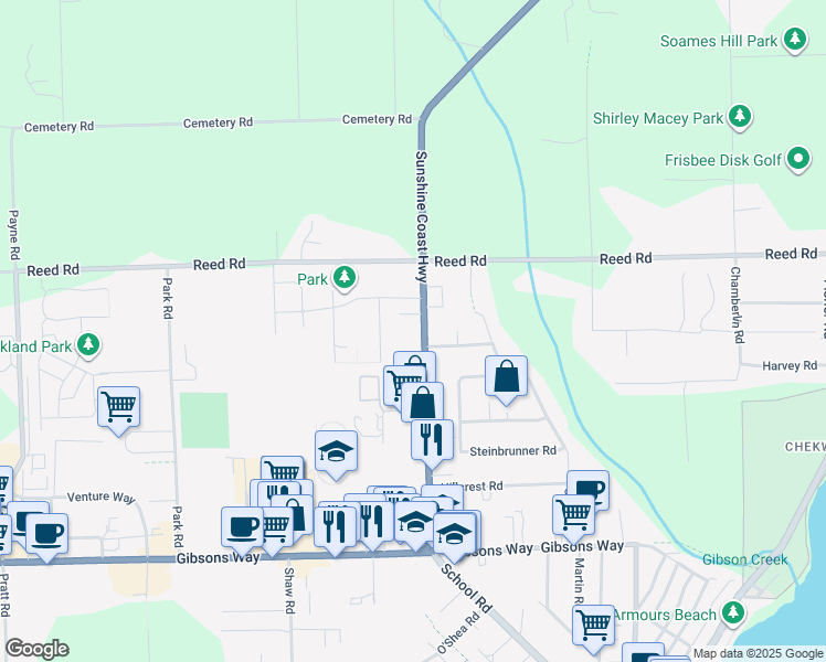 map of restaurants, bars, coffee shops, grocery stores, and more near 811 North Road in Gibsons