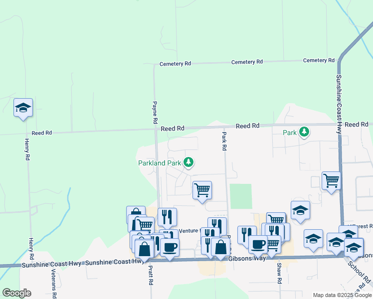 map of restaurants, bars, coffee shops, grocery stores, and more near 1100 Celia Crescent in Gibsons