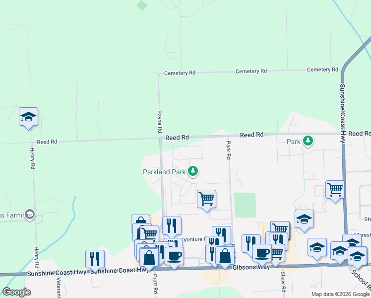 map of restaurants, bars, coffee shops, grocery stores, and more near Hume Lane in Gibsons