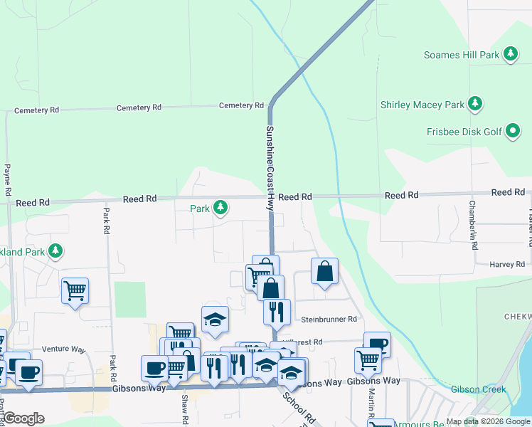 map of restaurants, bars, coffee shops, grocery stores, and more near 811 Aurora Way in Gibsons