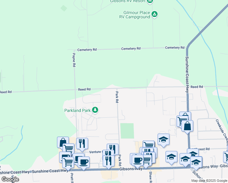 map of restaurants, bars, coffee shops, grocery stores, and more near 847 Park Road in Gibsons