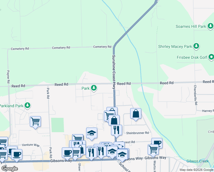 map of restaurants, bars, coffee shops, grocery stores, and more near 811 Reed Road in Gibsons
