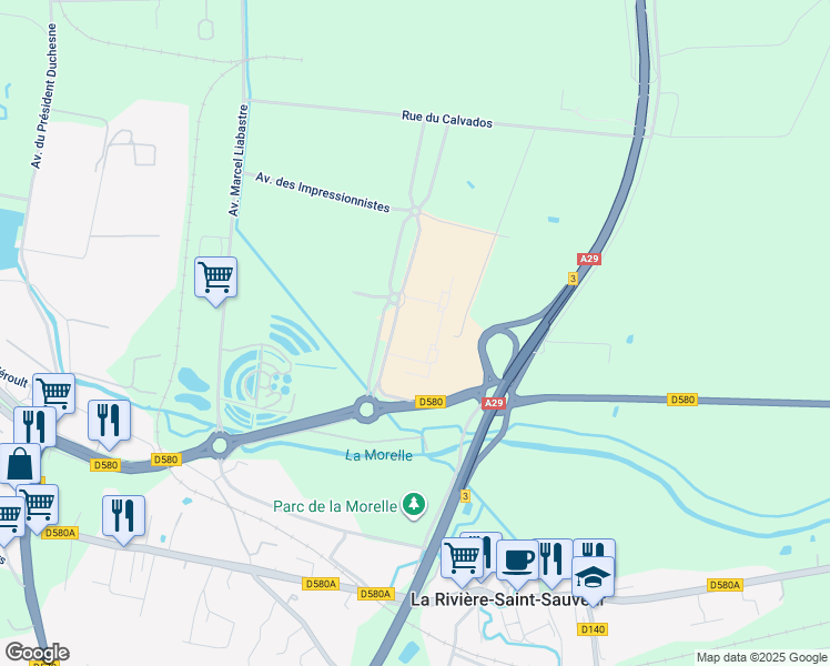 map of restaurants, bars, coffee shops, grocery stores, and more near Avenue de Normandie in Honfleur